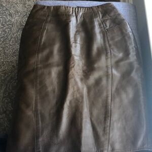 Erez chocolate brush pencil skirt in 100% leather lined  in size 6